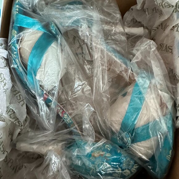 NWT | Splash Fashion Turquoise Satin Floral Heels | Size 7 - Picture 8 of 9